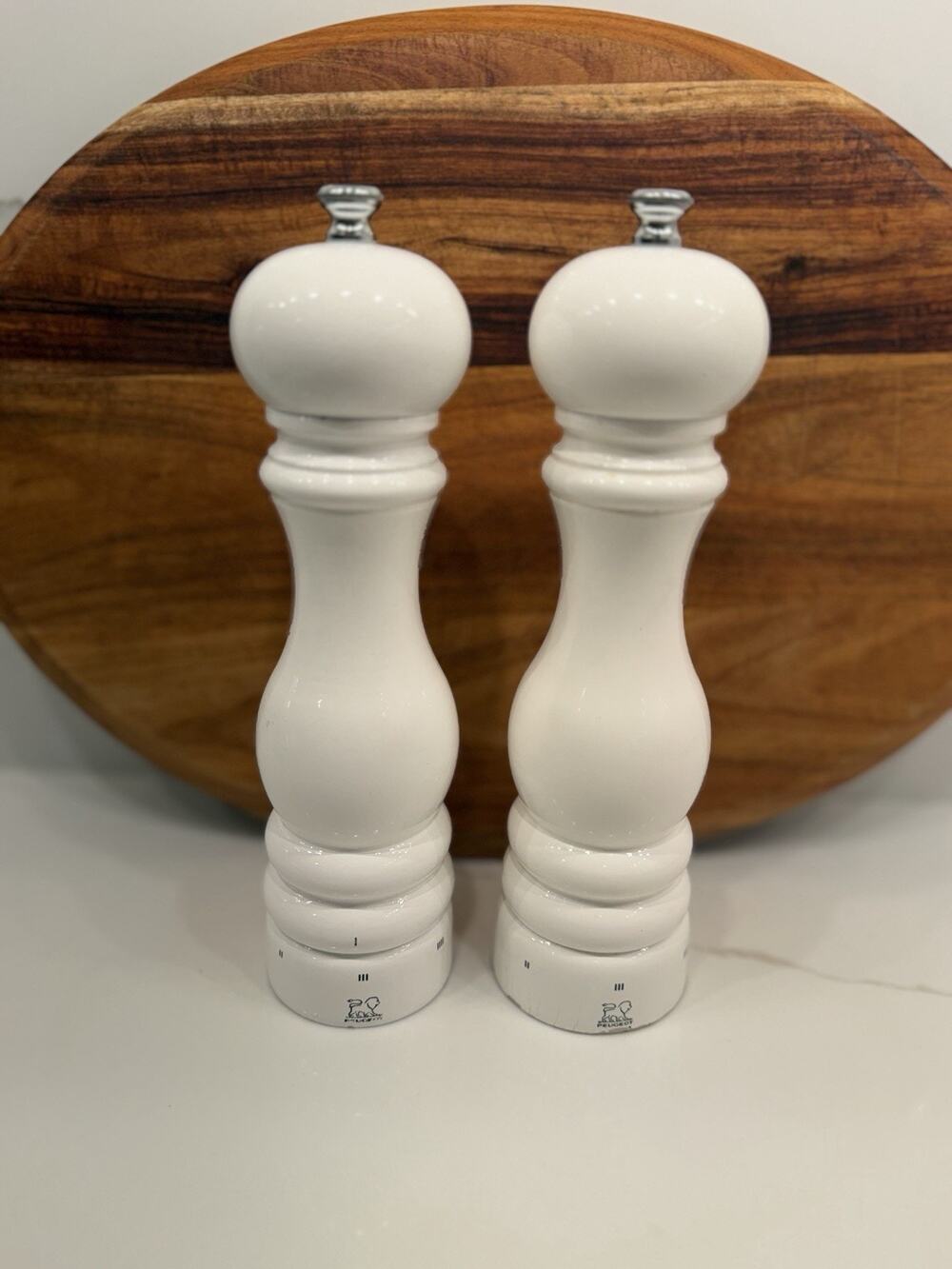 Peugeot France Salt Pepper Mill Grinder Set White Wood 9” Pair Adjustable Grind
